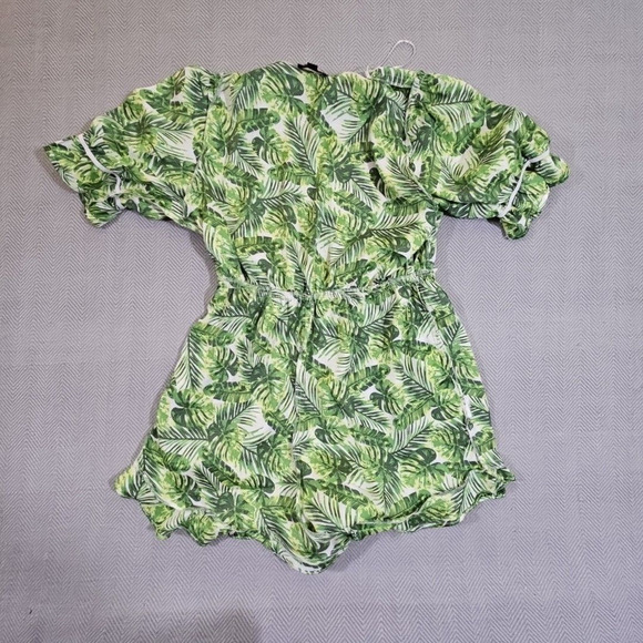 QED London Romper Dress Size 10 Green Palm Print Y2K Fairy Core Boho 1/2 Sleeve - Picture 13 of 13